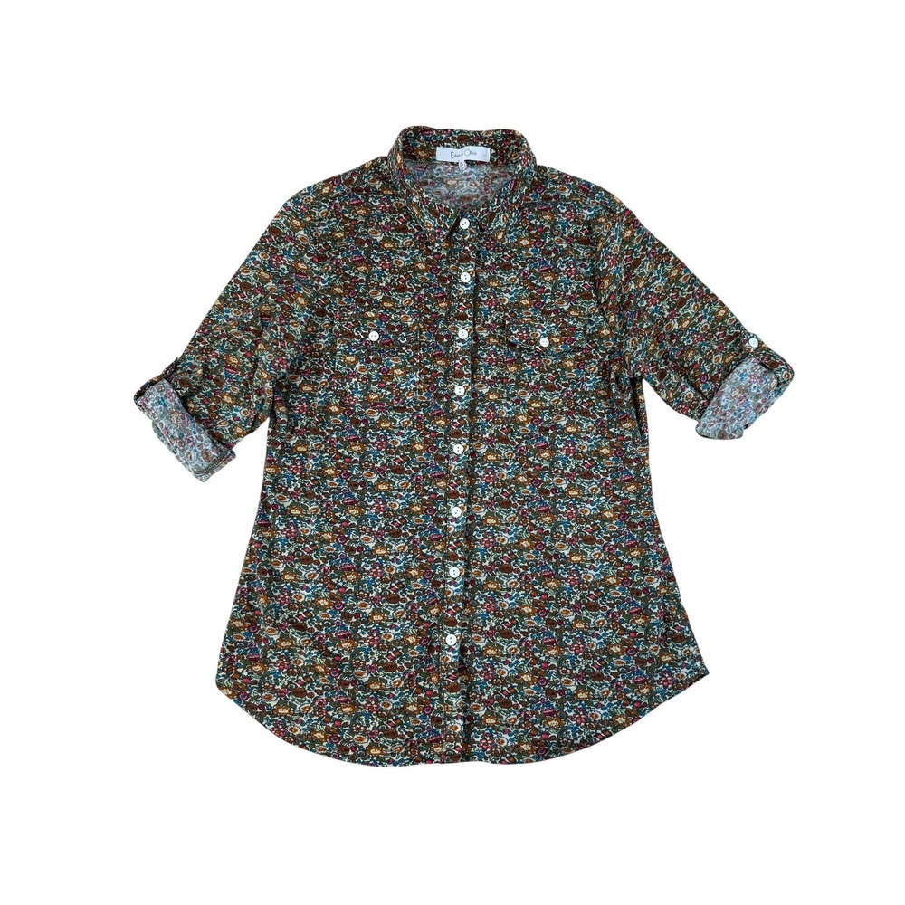 Eden & Olivia Medium Floral Button Down Cottagecore Knit Shirt Pocket
